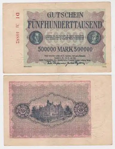 500000 Mark Banknote Inflation Hamborn August Thyssen Hütte 1923 (114430)