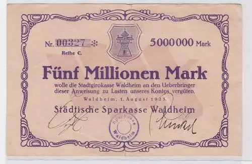 5 Millionen Mark Banknote Städtische Sparkasse Waldheim 1.8.1923 (121565)