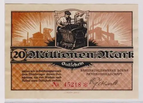 20 Millionen Mark Banknote Braunkohlenwerke Borna um 1923 (120548)