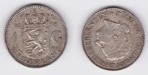 1 Gulden Silber Münze Niederlande 1958 (123892)