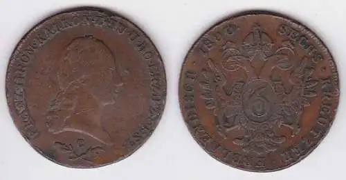 6 Kreuzer Kupfer Münze Österreich 1800 C (125210)