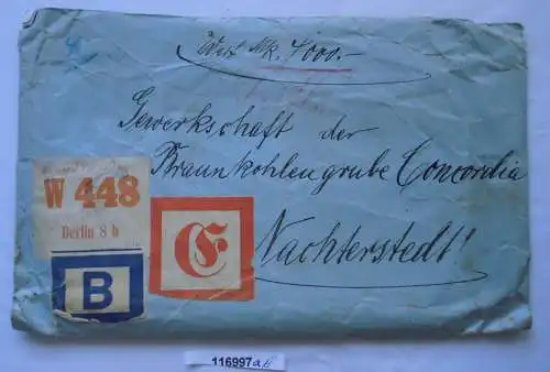 Seltener Wert Brief Braunkohlengrube "Concordia" Nachterstedt um 1927 (116997)