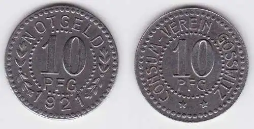 10 Pfennig Eisen Notgeld Consum-Verein Gosswitz (Goßwitz) 1921 (124518)