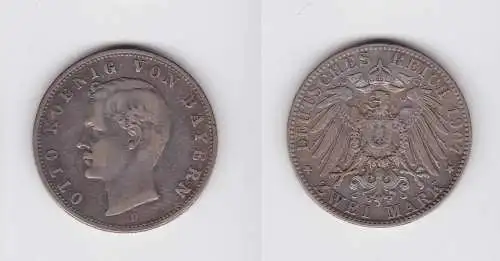 2 Mark Silbermünze Bayern König Otto 1907 Jäger 45 ss (142898)