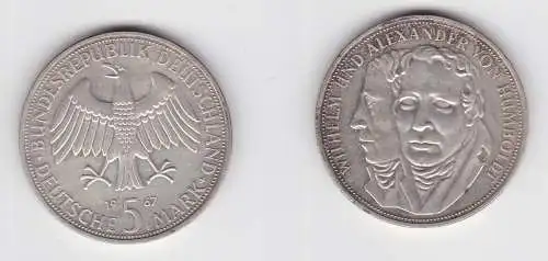 5 Mark Silber Münze Deutschland Gebrüder Humboldt 1967 F (148748)