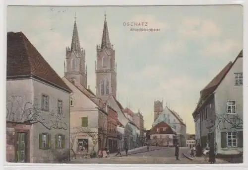 19318 Ak Oschatz - Altoschatzerstraße mit Aegidienkirche 1908