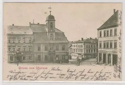 03326 AK Gruss aus Wurzen - Marktplatz Gasthof und Geschäften 1901