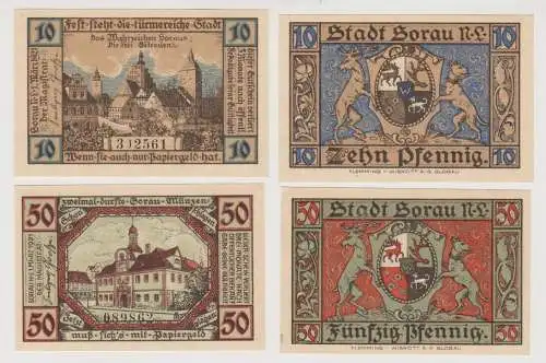 10 & 50 Pfennig Banknoten Notgeld Stadt Sorau N.L. Żary 1. März 1921 (151301)
