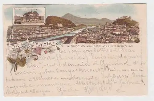 67638 Vorläufer Ak Lithographie Gruß aus Salzburg Hotel auf dem Gaisberg 1891