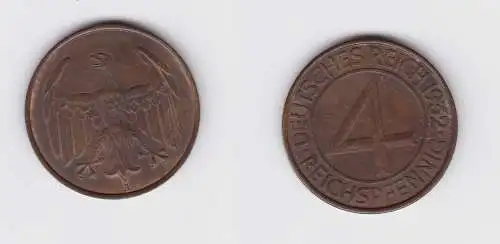 4 Pfennig Kupfer Münze Weimarer Republik 1932 A "Brüning Taler" vz (120179)