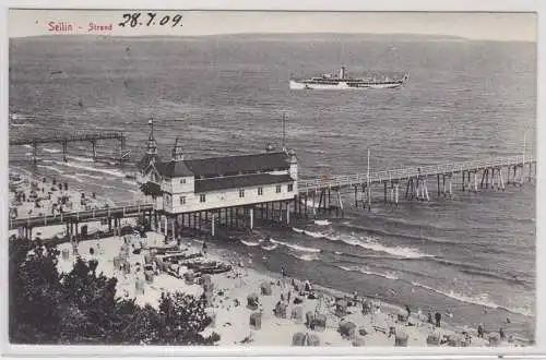 48900 Ak Sellin Strand mit Seebrücke und Dampfer 1909