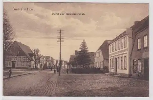 98138 Ak Gruß aus Horst Markt und Elmshornstrasse 1928