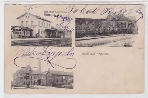 96208 Mehrbild Ak Gruß aus Kapellen Bahnhof, Mühle, Brauerei 1916
