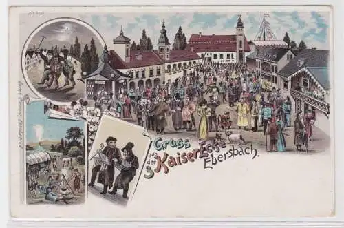 79479 Ak Lithographie Gruss aus der 3 Kaiser Ecke Ebersbach 1898