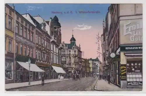 39128 Feldpost Ak Harburg an der Elbe Wistorferstrasse mit Geschäften 1917