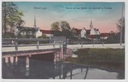 30426 Ak Dobrilugk Partie an der Elster mit Schloß und Kirche 1916