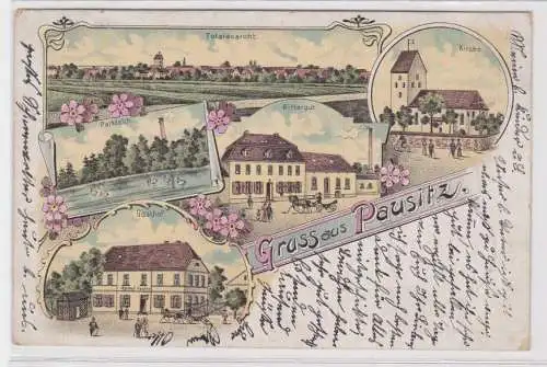87694 Ak Lithographie Gruss aus Pausitz Gasthof, Rittergut usw. 1902