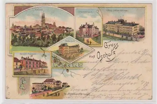 86270 Ak Lithographie Gruß aus Oschatz Post, Realschule usw. 1900