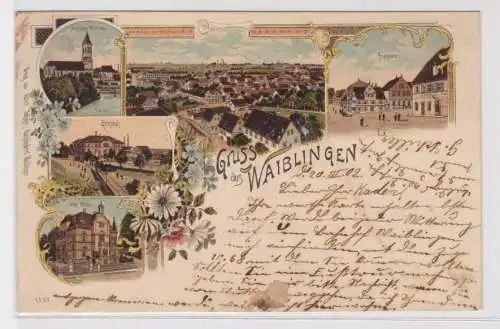 97609 Ak Lithographie Gruß aus Waiblingen Bahnhof, Postplatz usw. 1902
