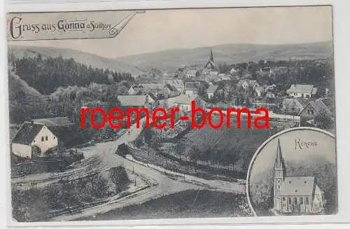 76509 Ak Gruß aus Gonna a.Südharz Panorama und Kirche 1906