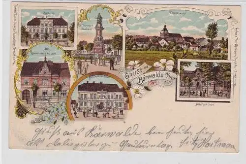 92477 Ak Lithographie Gruß aus Bärwalde N.M.Mieszkowice Hotel, Postamt usw. 1906