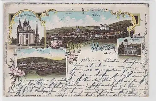 74468 Ak Lithographie Gruß aus Waltsch Kirche, Lustschloss 1909