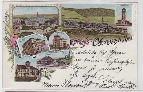 77451 Ak Lithographie Gruß aus Oberwiesenthal Bahnhof, Hotel usw. 1904