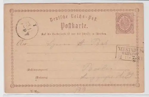 97222 DR Ganzsachen Postkarte Plattenfehler P1/A9 Neustadt nach Berlin 1874