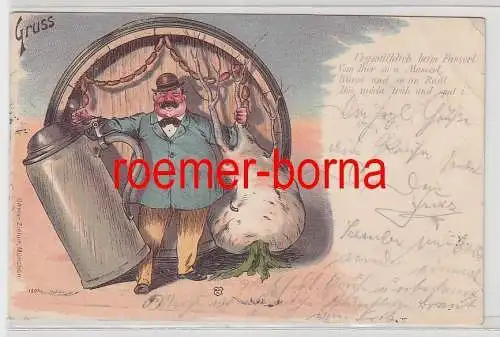 50155 Ak Lithografie Humor "Urgmüthlich beim Fasserl vom Bier ..." 1904