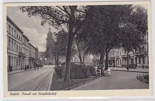 89380 AK Krefeld - Ostwall mit Hauptbahnhof 1953