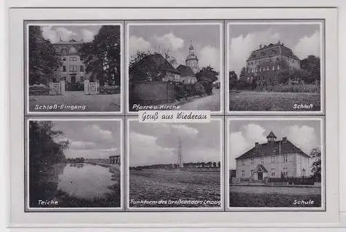 89388 Mehrbild AK Gruß aus Wiederau - Schloß, Teiche, Funkturm, Schule & Kirche