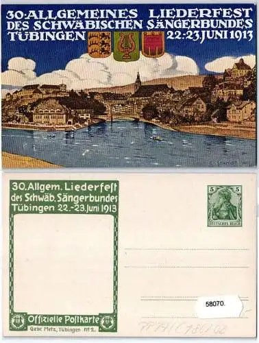 58070 DR Ganzsachen Postkarte PP27/C186/02 30.Liederfest S.B.Tübingen 1913