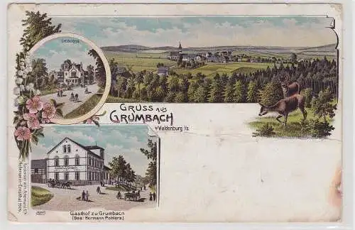 90076 Ak Lithographie Gruß aus Grumbach bei Waldenburg Gasthof 1910