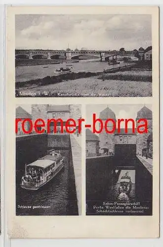 75054 Mehrbild Ak Minden i.W. Schachtschleuse und Kanalbrücke um 1930