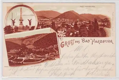 47083 Ak Lithographie Gruss aus Bad Harzburg, Actienhotel, Bismarckstein usw.