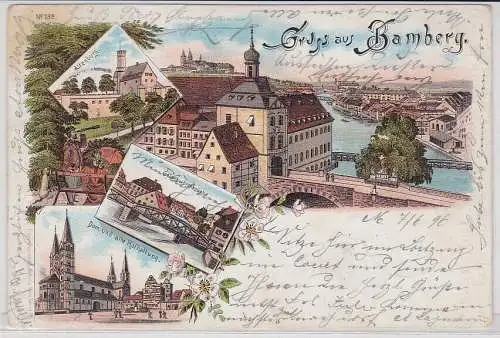 48272 Ak Lithographie Gruß aus Bamberg Altenburg, Dom usw. 1897