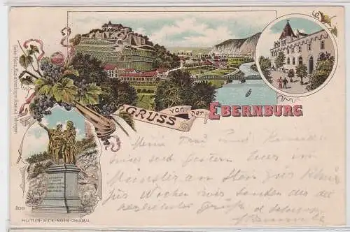 61782 Lithographie Ak Gruss von der Ebernburg 1899