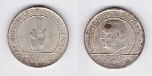 Silber Münze 3 Mark Verfassung "Schwurhand" 1929 A vz  (156233)
