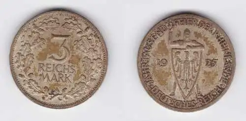 3 Mark Silber Münze 1000 Feier der Rheinlande 1925 A ss/vz (156155)