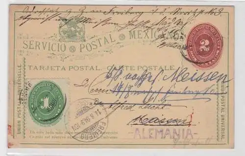 69099 seltene Ganzsachen Postkarte Mexiko 3 Centavos nach Meissen 1894