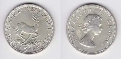 5 Schilling Silber Münze Südafrika Springbock 1958 (155552)