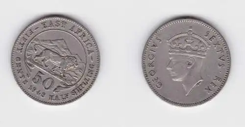 50 Cents Silber Münze Britisch Ost Afrika 1948 (155933)