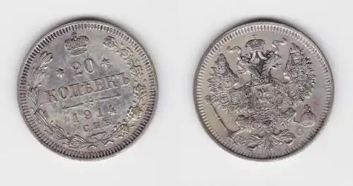 20 Kopeken Silber Münze Russland 1914 (155385)