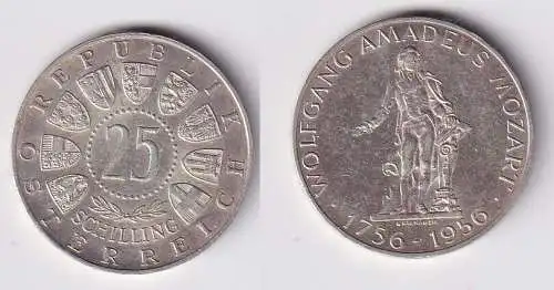 25 Schilling Silber Münze Österreich Mozart 1956 vz (166553)