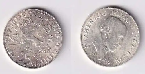25 Schilling Silber Münze Österreich 1959 Erzherzog Johann 1782-1859 (166011)
