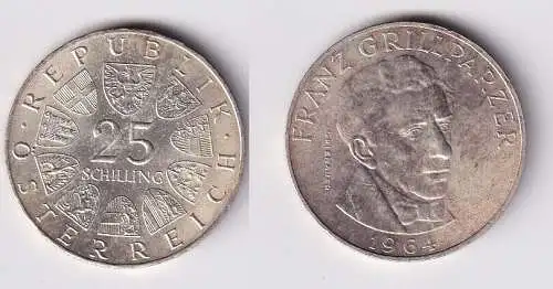 25 Schilling Silber Münze Österreich 1964 Franz Grillparzer (166137)
