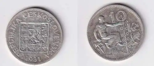 10 Kronen Silber Münze Tschechoslowakei 1931 (166135)