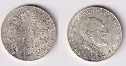25 Schilling Silber Münze Österreich 1958 Carlauer v. Welsbach (166097)