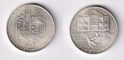 50 Kronen Silber Münze Tschechoslowakei Piestany 1991 (166067)