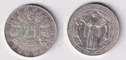 25 Schilling Silber Münze Österreich 1955 Wiedereröffnung der Bundesth. (166055)